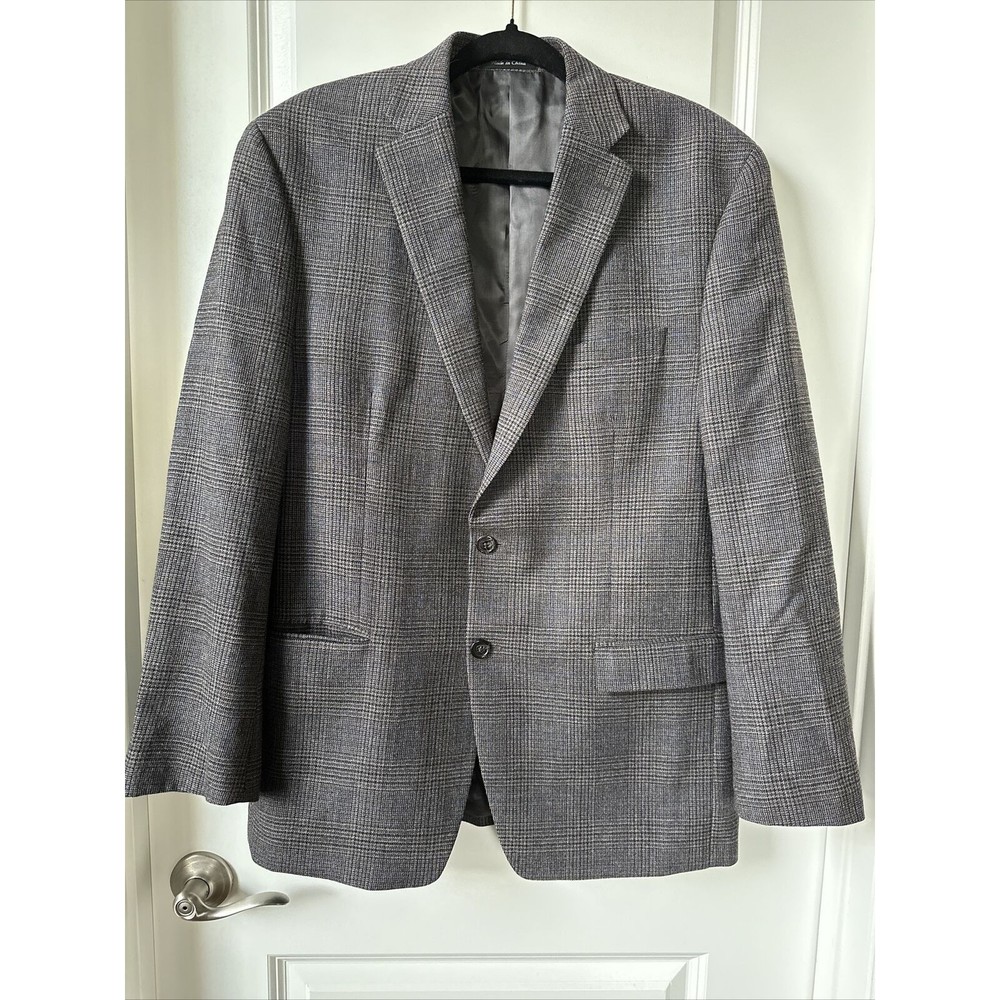 LRL Lauren Ralph Lauren Mens Brown Blue Plaid Tweed 100% Wool Blazer Jacket 42R